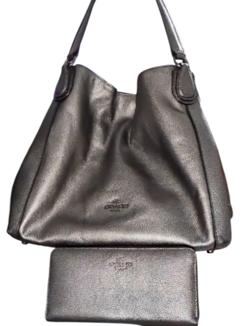 Coach Edie Bag W/ Turnlock Center Gunmetal Pebbled Leather & Matching Wallet!